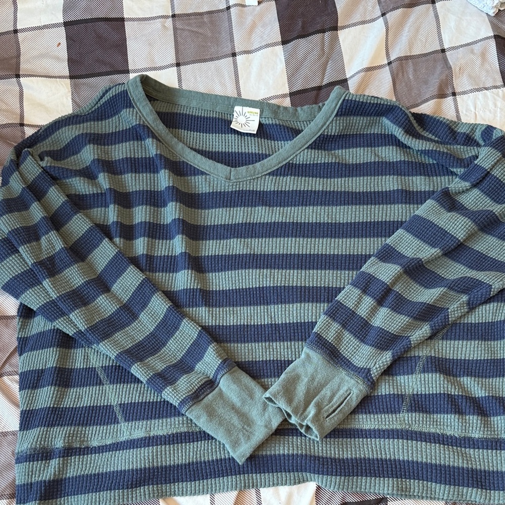 Aerie Green and Blue Striped Knit Top